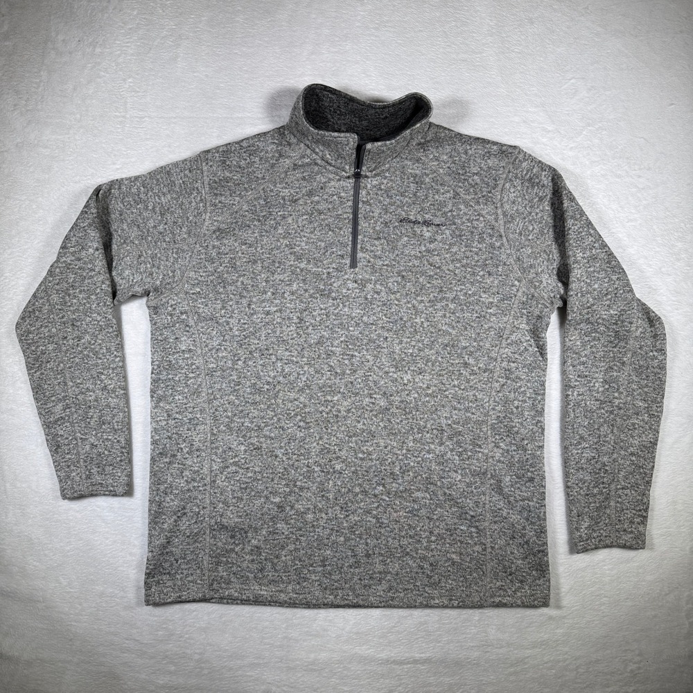 Eddie Bauer Mens XL Gray Marled Fleece 1/4‎ Zip Pullover Sweater